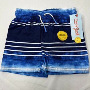 NWT Cat & Jack Toddler Boys Drawstring Swim Trunks 12M Navy
